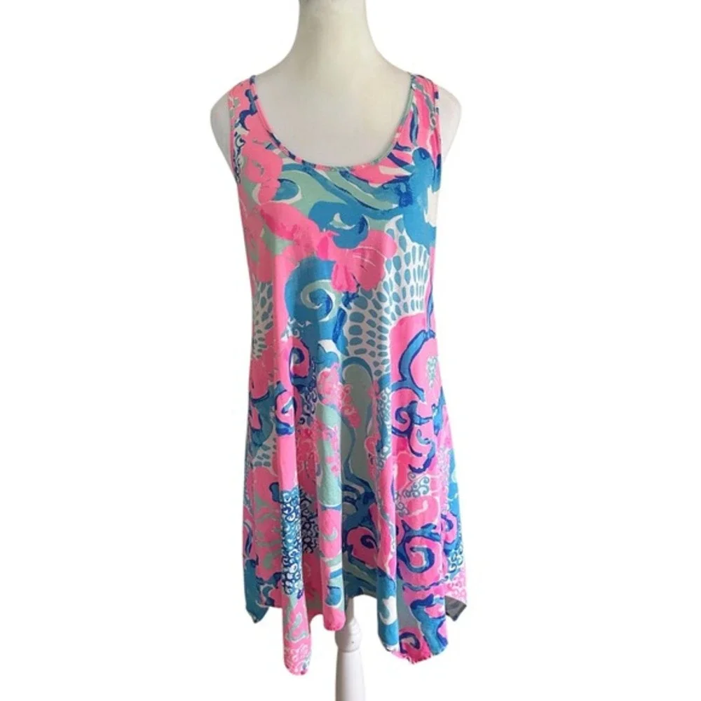 Lilly Pulitzer Tank Dress S Pink Blue Floral Sleeveless Im So Jelly Coral Reef - Picture 2 of 11